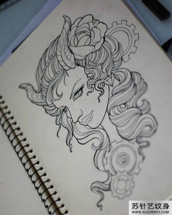 邪恶魔蝎女纹身手稿