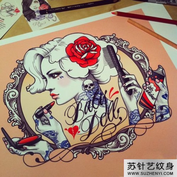 红唇个性美女纹身艺术设计时尚手稿