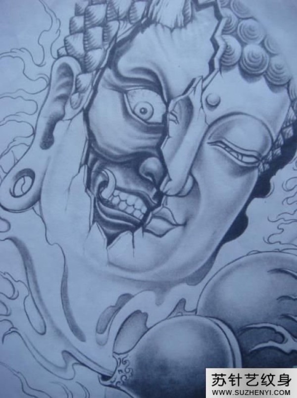 鬼脸佛头纹身手稿