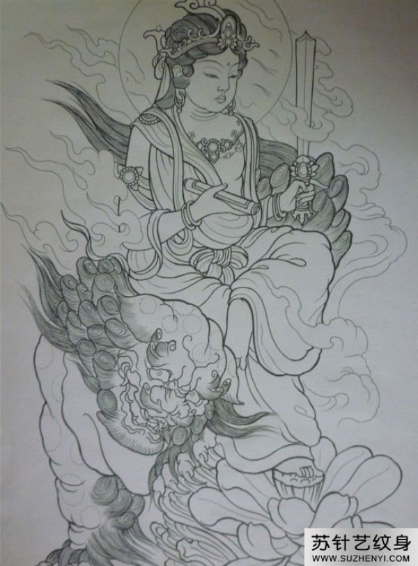 个性貔貅与观音佛主时尚纹身手稿