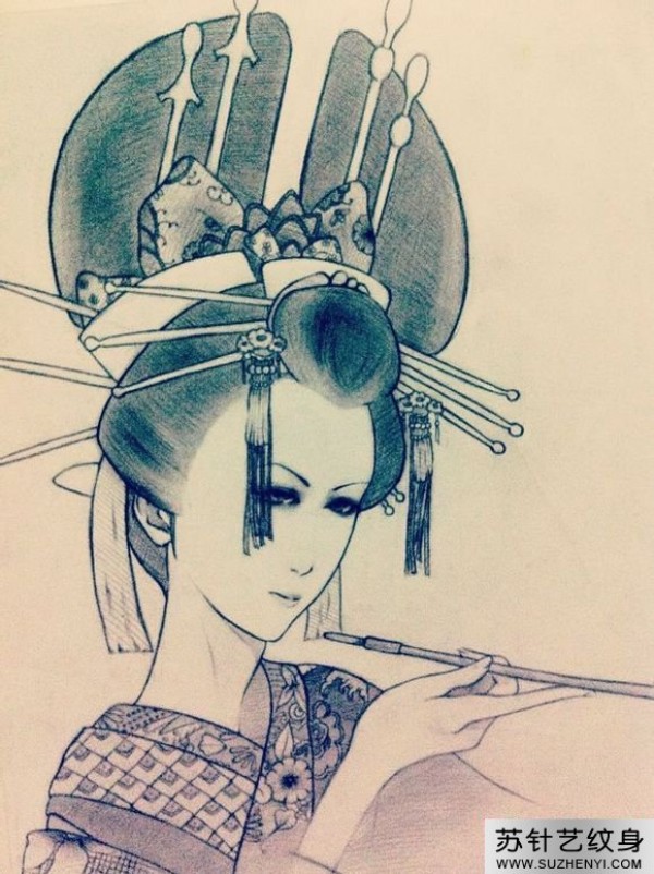 美丽的日本艺妓纹身手稿