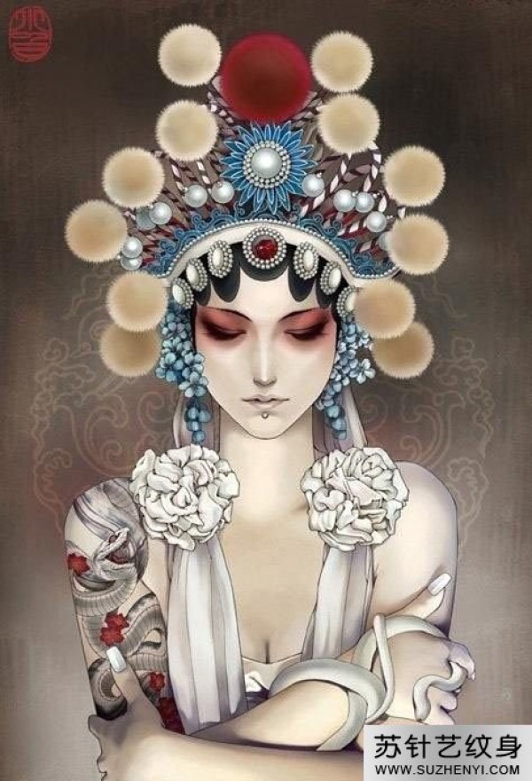 唯美性感花旦时尚纹身手稿