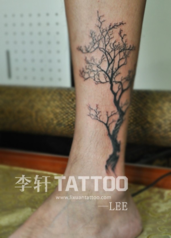 李轩作品纹身图腾小腿纹身