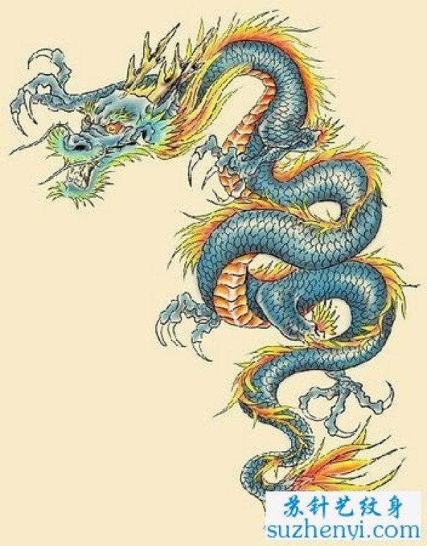 彩色披肩龙纹身手稿