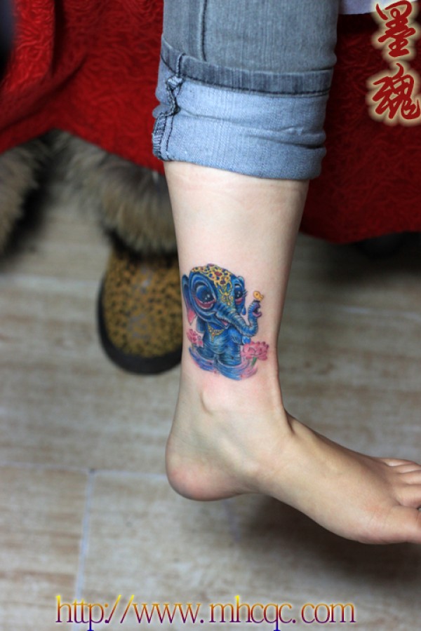 彩色小象神纹身刺青