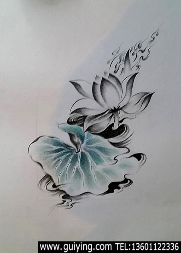 荷花纹身手稿