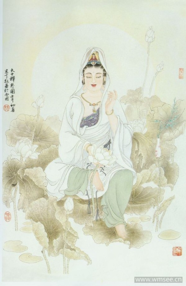 观音坐莲花纹身手稿图