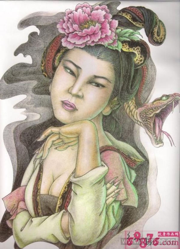 古代美女纹身手稿