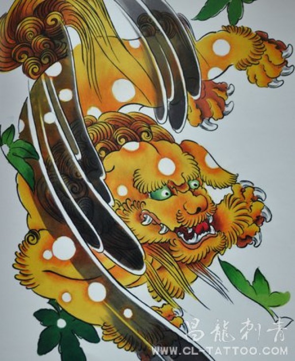 唐狮子纹身手稿_神兽动物