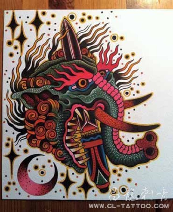福州神兽纹身吉祥纹身图招财刺青手稿_神兽动