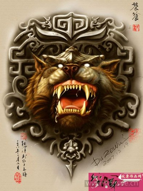 纹身手稿霸气动物头