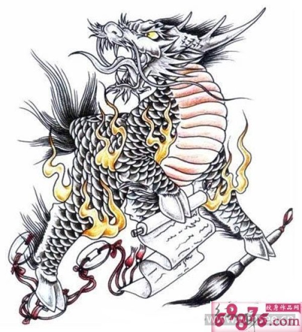 火麒麟纹身手稿