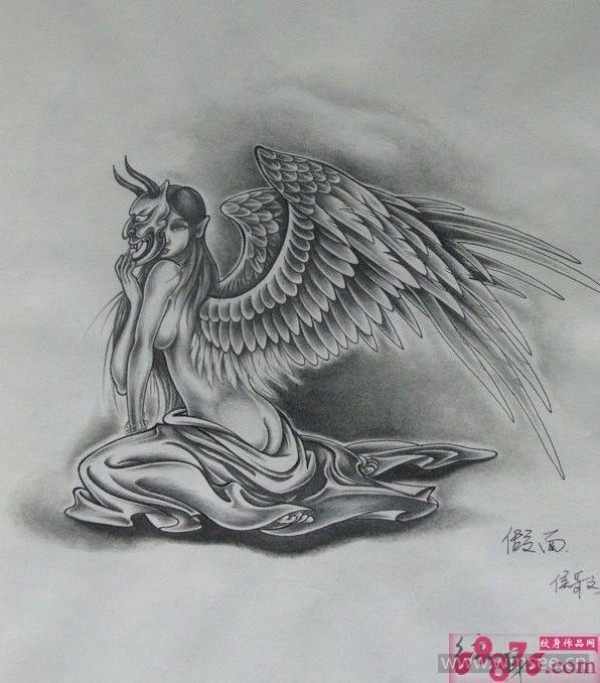 魔鬼骷髅天使纹身手稿