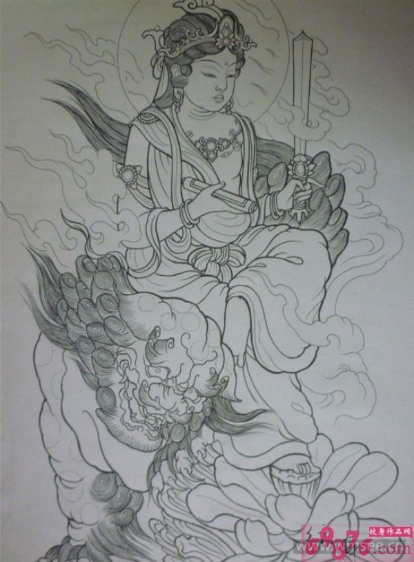 貔貅与观音佛主纹身手稿
