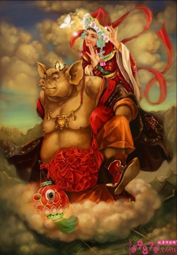 猪八戒背媳妇纹身手稿