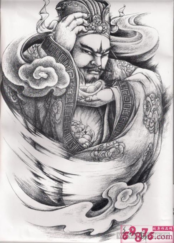 财神爷纹身图案手稿