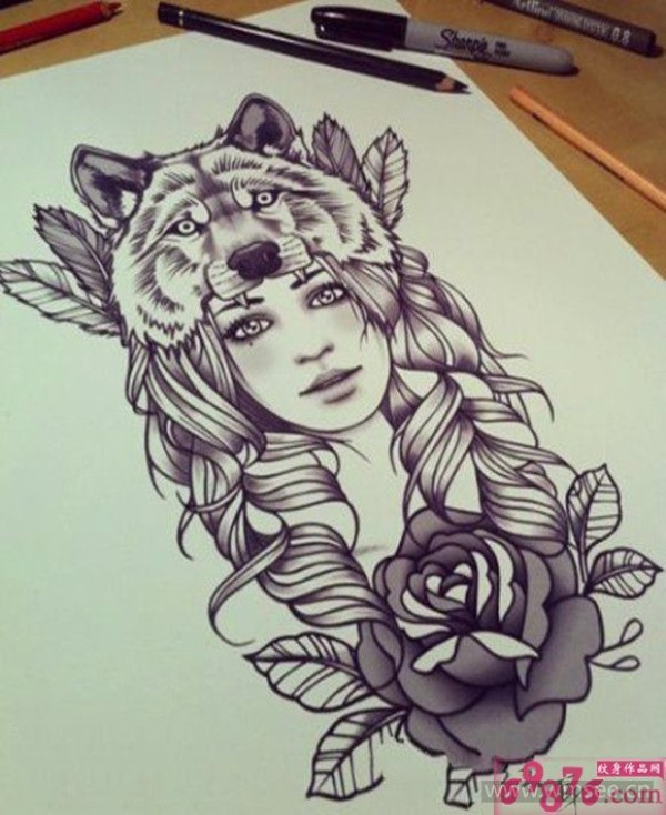 插画美女纹身手稿