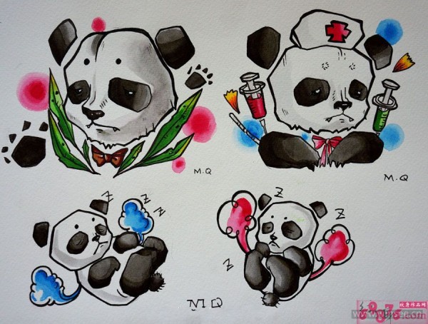 忧桑的熊猫纹身手稿