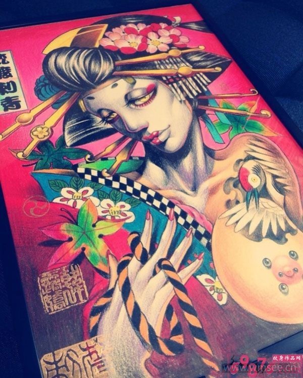 彩绘艺术艺妓美女手稿