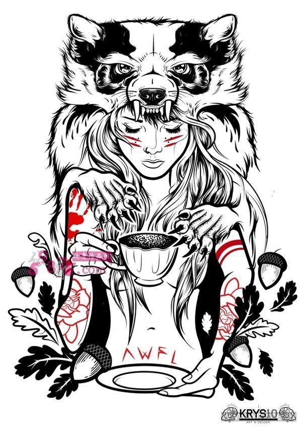 创意熊女纹身手稿