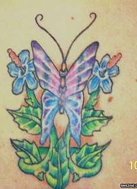 双生花和紫色蝴蝶纹身