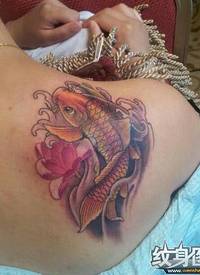 肩膀上金色小鲤鱼纹身图案