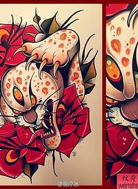 纹身图吧分享一张豹子花刺青手稿图案