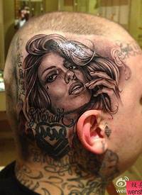 一张头部女郎纹身图案
