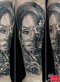 纹身图吧分享一张胳膊机械女郎文身作品