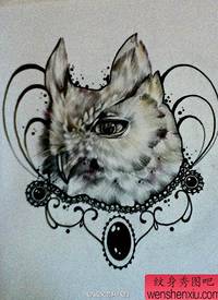 纹身图吧分享一张代表智慧的猫头鹰文身作品