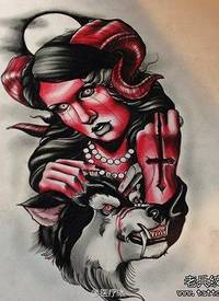 超帅很酷的一张恶魔美女纹身手稿
