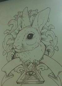 卡通兔子上帝之眼纹身手稿图案