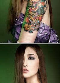 美女霸气日本武士手臂纹身图片