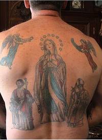 男生后背圣母玛利亚宗教纹身图图片