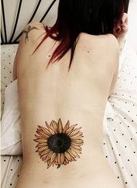 一款女生背部向日葵纹身图案