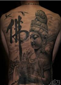 后背经典漂亮的菩萨宗教纹身图图片