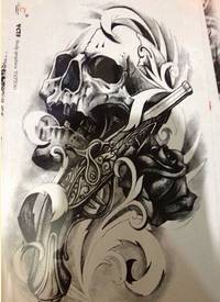一款欧美个性骷髅头纹身手稿图案