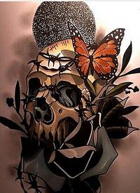 个性时尚骷髅蝴蝶纹身手稿图案