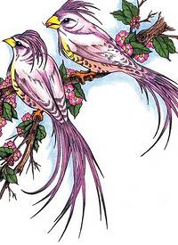 漂亮好看的喜鹊樱花纹身手稿