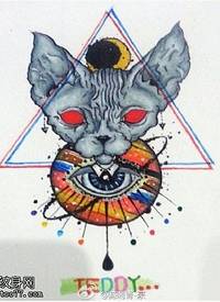 三角眼猫咪纹身手稿图案