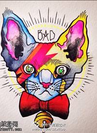 彩色卡通猫咪纹身手稿图片
