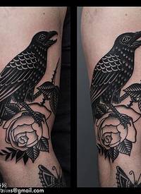 小腿点刺的乌鸦纹身图案