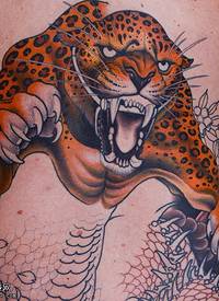 腰部的豹子纹身图案