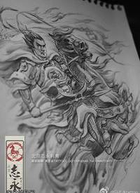 素描吕布骑马纹身图案