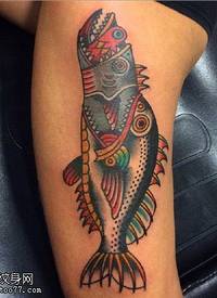 彩绘古典鱼纹身图案