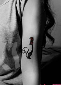 女生手臂黑色猫咪纹身图片