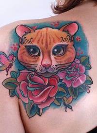可爱猫咪头像玫瑰纹身图片