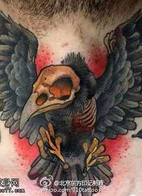 逼真的骷髅乌鸦纹身图案