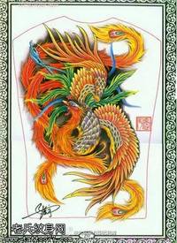 中国风经典凤凰手稿纹身图案