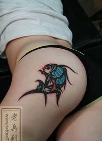 美女臀部的一张图腾鱼纹身图片纹身作图片